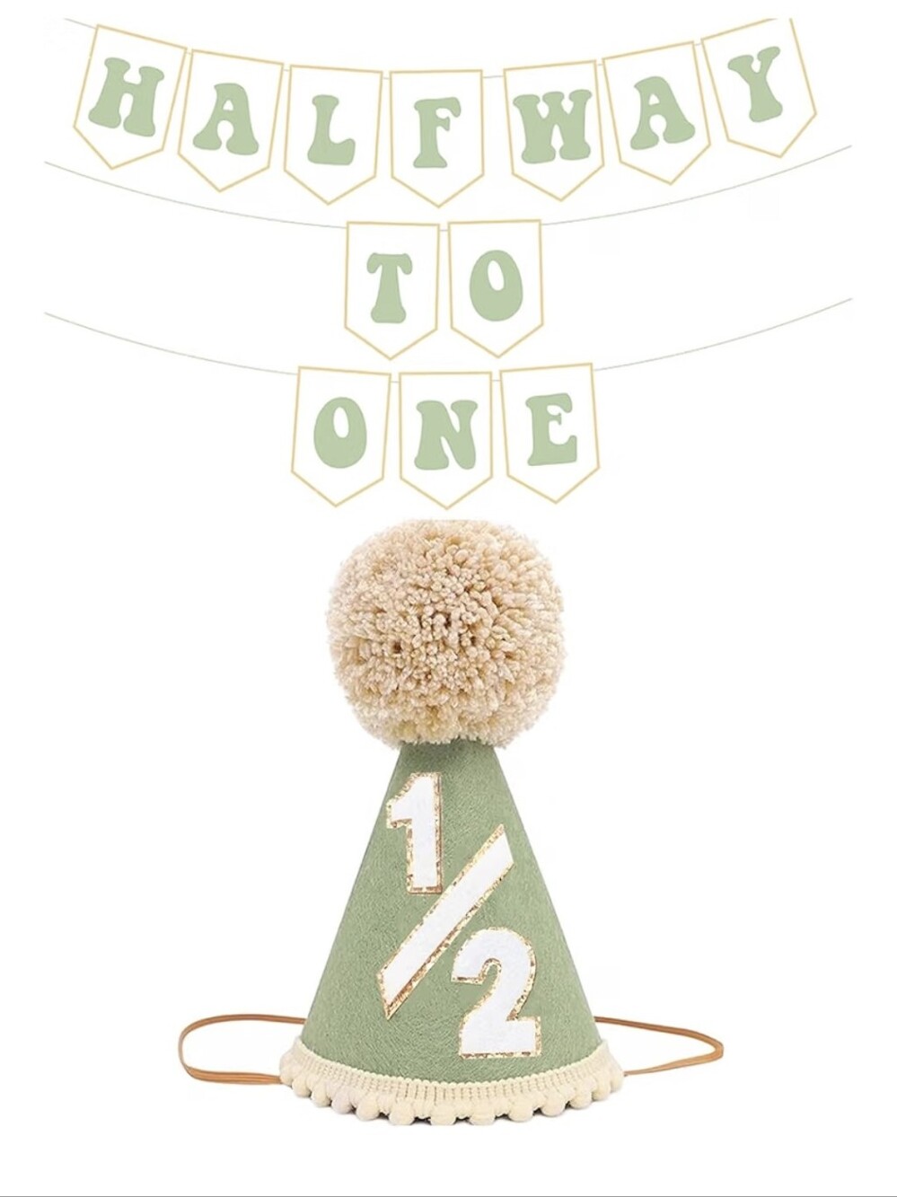 Half Way To One Decorations for Boy Girls, 1/2 Birthday Hat And Pre-strung Half